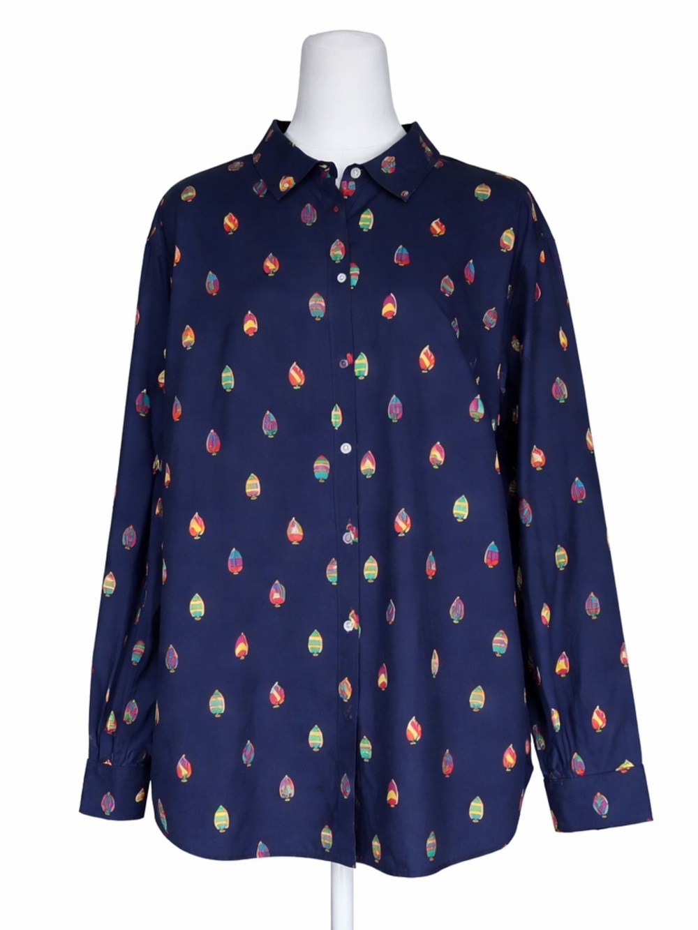 Lands' End Women's 16W No Iron Supima Cotton Shirt Navy Blue Boat Buoy Nautical